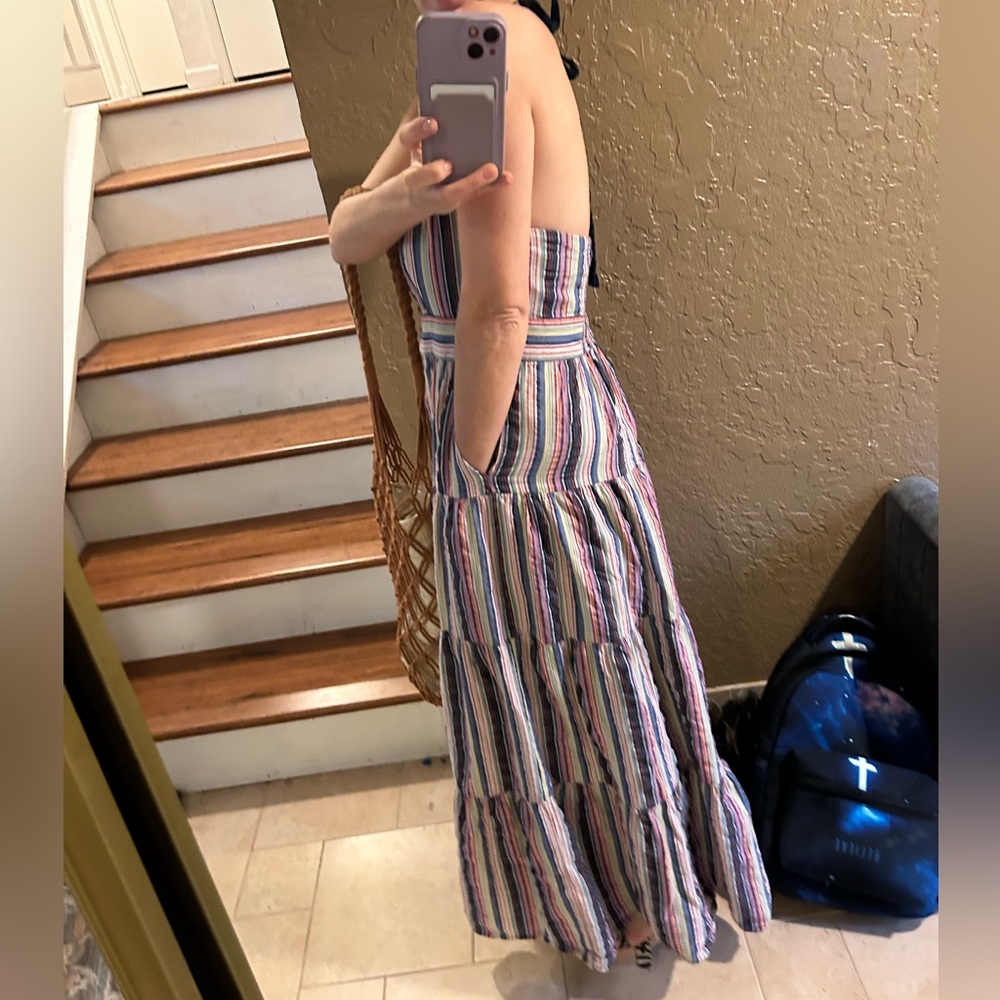Anthropologie Maeve Striped Halter Tiered
Button Front Dress Size 8 - Picture 11 of 16